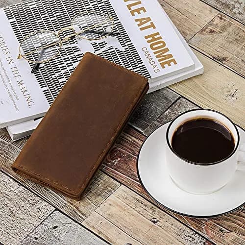 Kattee Men's Vintage Genuine Leather Long Wallet for Checkbook Credit Cards | Brown Bi-Fold (18.5cm x 9cm) thumbnail 3