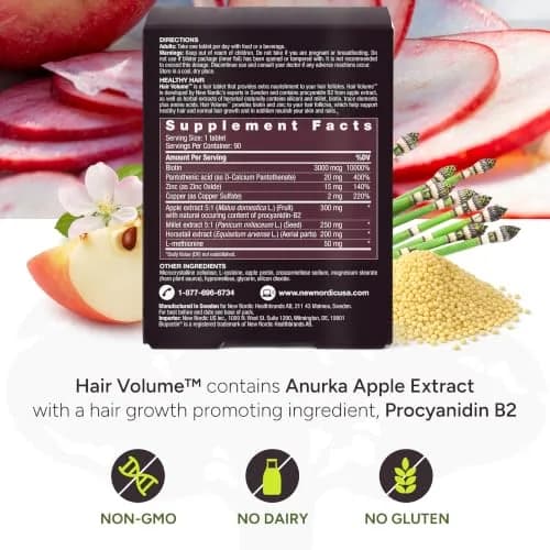 NEW NORDIC Hair Volume Daily Biotin Support Supplement | 90 Tablets for Thicker, Fuller Hair thumbnail 4