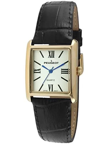 Peugeot Women's Tank Leather Dress Watch Roman Numeral Dial Blue Hands | Classic Elegant Design thumbnail 1