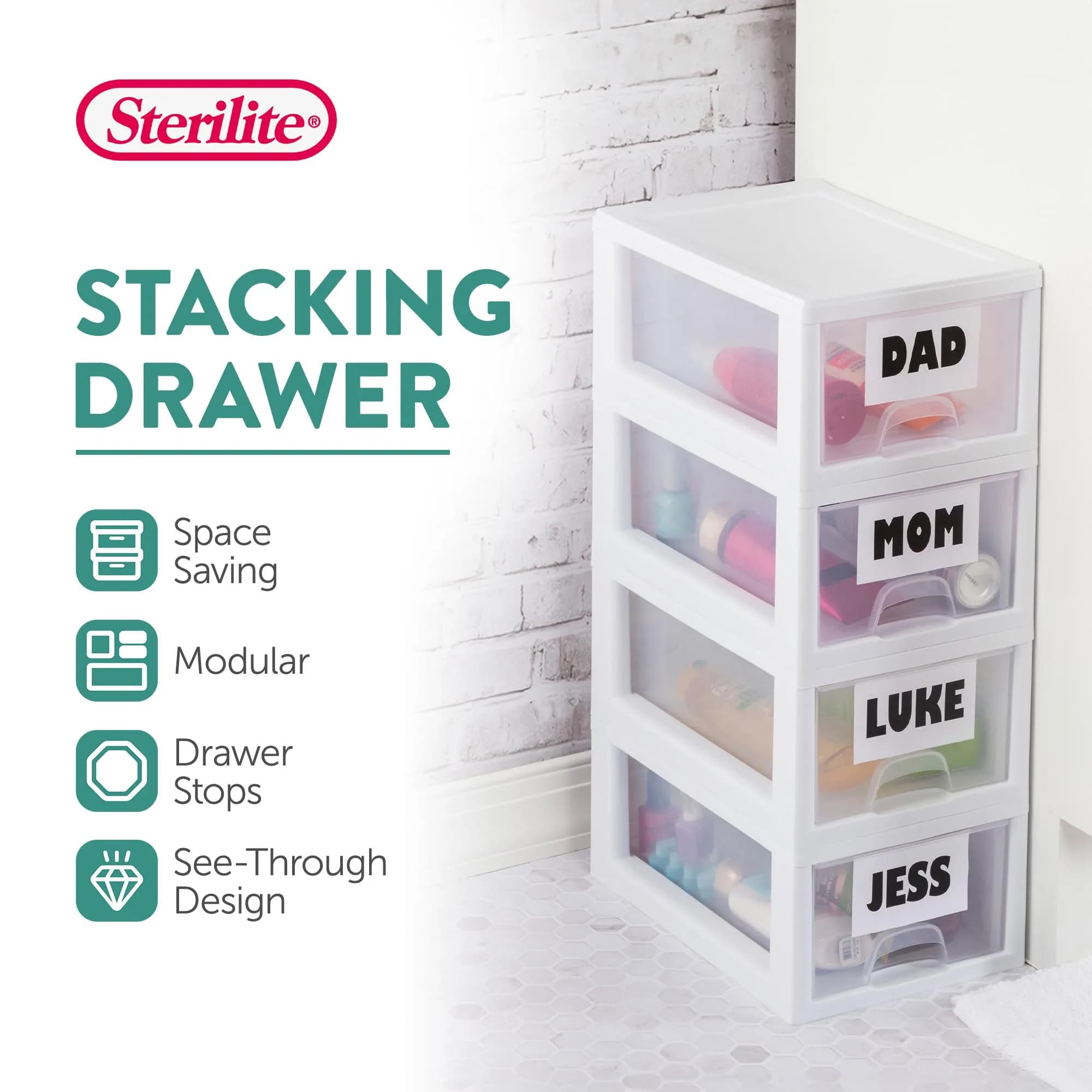 Sterilite Stacking Drawer Storage Organizer 6 Quart (1.5 L) | 6-Pack White Plastic Organizer - view 3