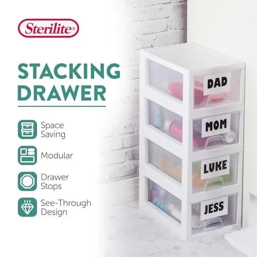 Sterilite Stacking Drawer Storage Organizer 6 Quart (1.5 L) | 6-Pack White Plastic Organizer thumbnail 3