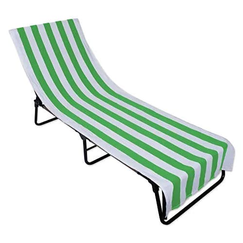 DII Stripe Beach Lounge Chair Towel with Fitted Top Pocket, 26x82, Green | Absorbent Cotton Towel for Poolside & Beach thumbnail 1