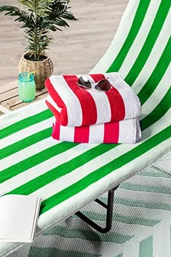 DII Stripe Beach Lounge Chair Towel with Fitted Top Pocket, 26x82, Green | Absorbent Cotton Towel for Poolside & Beach thumbnail 3