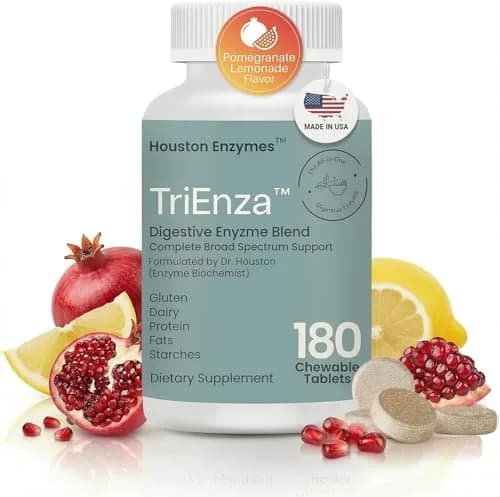 Houston Enzymes TriEnza Digestive Enzyme Supplement Chewable Tablets 180 Count | Supports Gluten, Casein, Soy Digestion thumbnail 1