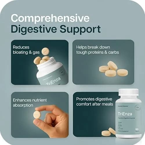 Houston Enzymes TriEnza Digestive Enzyme Supplement Chewable Tablets 180 Count | Supports Gluten, Casein, Soy Digestion thumbnail 6