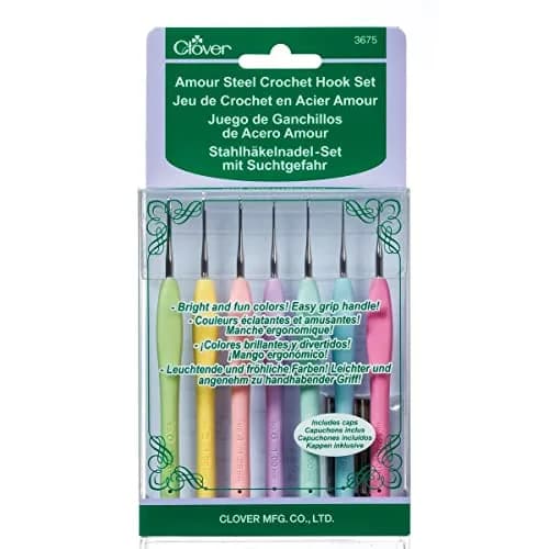 Clover Amour Steel Crochet Hook Set with Rubber Grip, 7 Sizes (0.60mm-1.75mm) | Professional Grade for Beginners & Hobbyists thumbnail 1