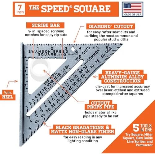 Swanson Tool Co S0101 7 Inch Speed Square, Pack of 50 | Die-Cast Aluminum for Accuracy thumbnail 6