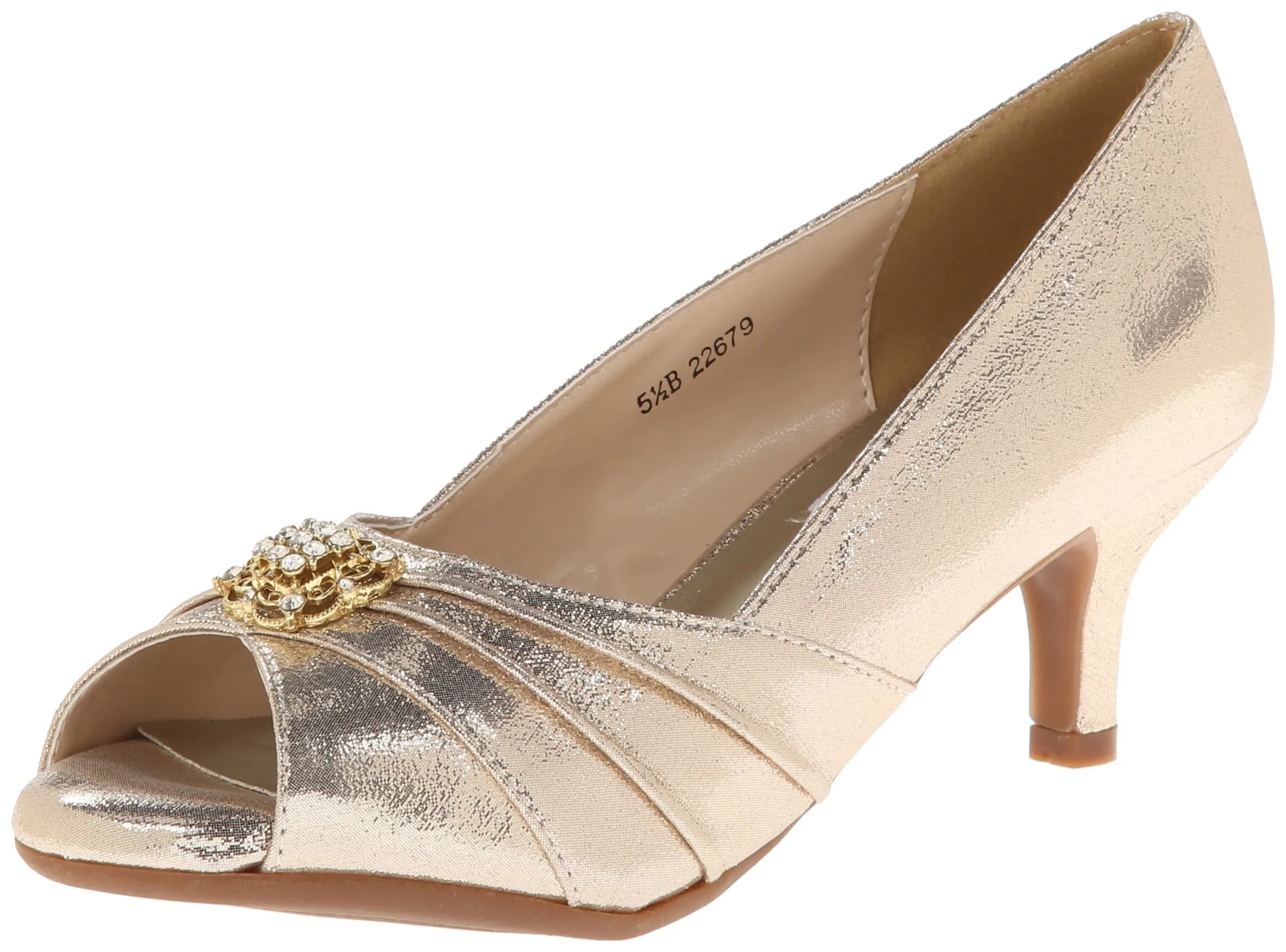 Dyeables Kristin Dress Pump 5 M US | Elegant Champagne Formal Shoe with Mid-Heel & Peep Toe