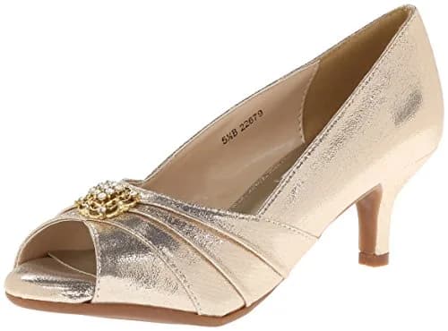 Dyeables Kristin Dress Pump 5 M US | Elegant Champagne Formal Shoe with Mid-Heel & Peep Toe thumbnail 1