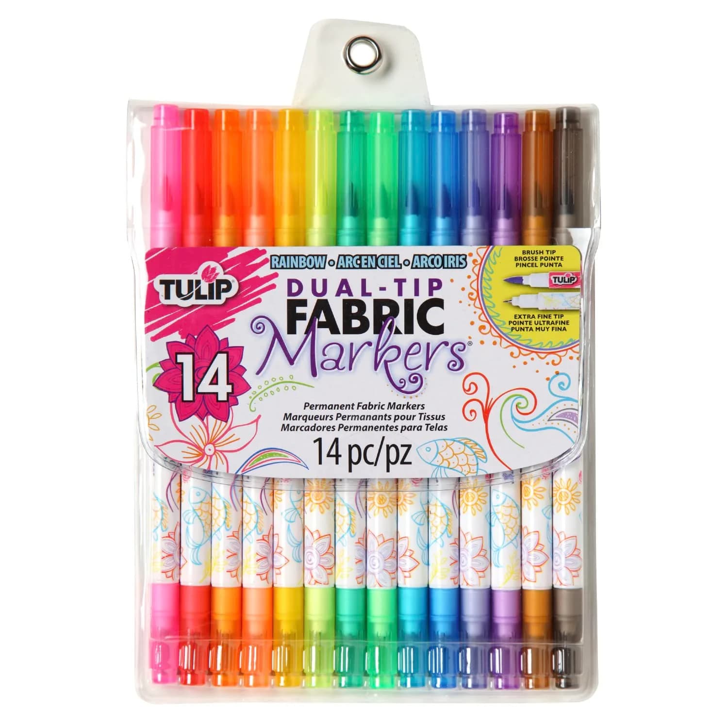 Tulip Fabric Markers 14 Pack - Dual Tip, Washable & Permanent for Art & Sewing — Rainbow