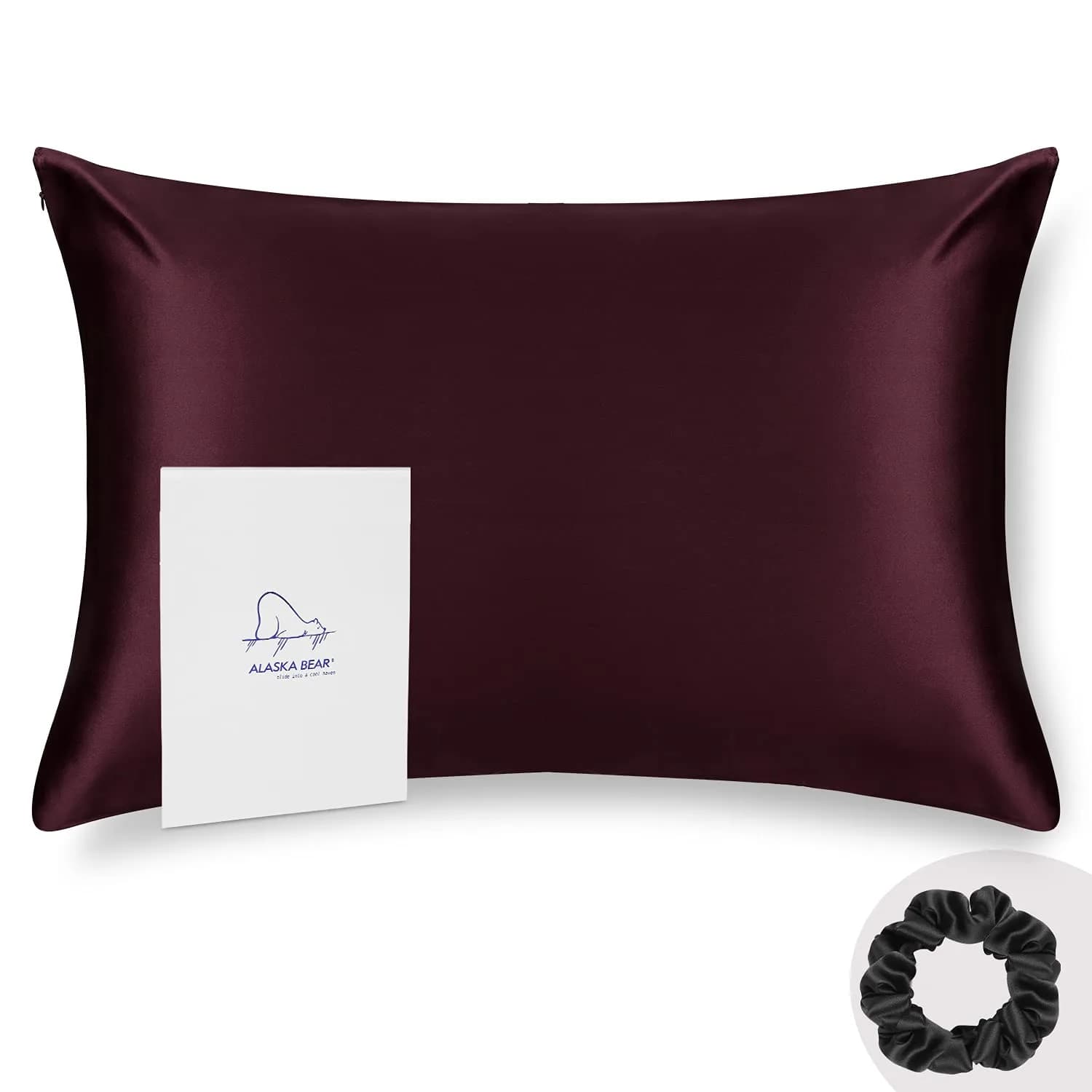 ALASKA BEAR Queen Silk Pillowcase & Hypoallergenic Silk Scrunchie Set | 100% Mulberry Silk, 20x30 in, Breathable & Skin-Friendly