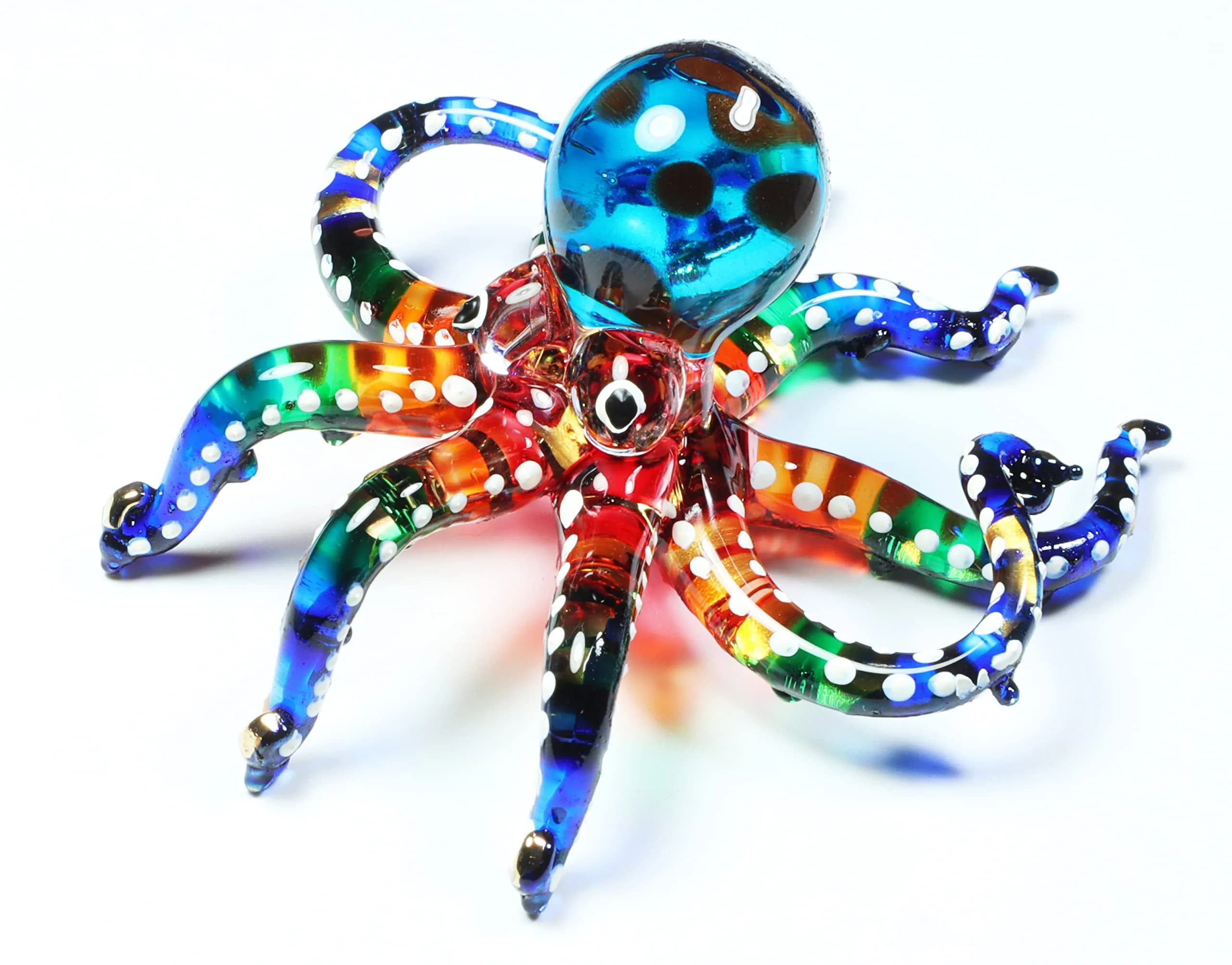 WitnyStore 3" White Dot Multicolor Octopus Glass Figurine | Handcrafted Art for Collectors