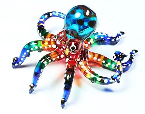 WitnyStore 3" White Dot Multicolor Octopus Glass Figurine | Handcrafted Art for Collectors thumbnail 1