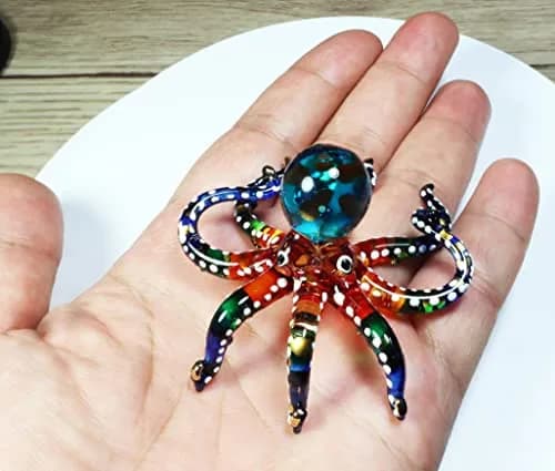 WitnyStore 3" White Dot Multicolor Octopus Glass Figurine | Handcrafted Art for Collectors thumbnail 4