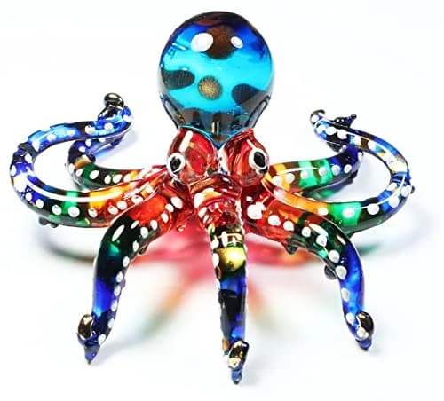 WitnyStore 3" White Dot Multicolor Octopus Glass Figurine | Handcrafted Art for Collectors thumbnail 3