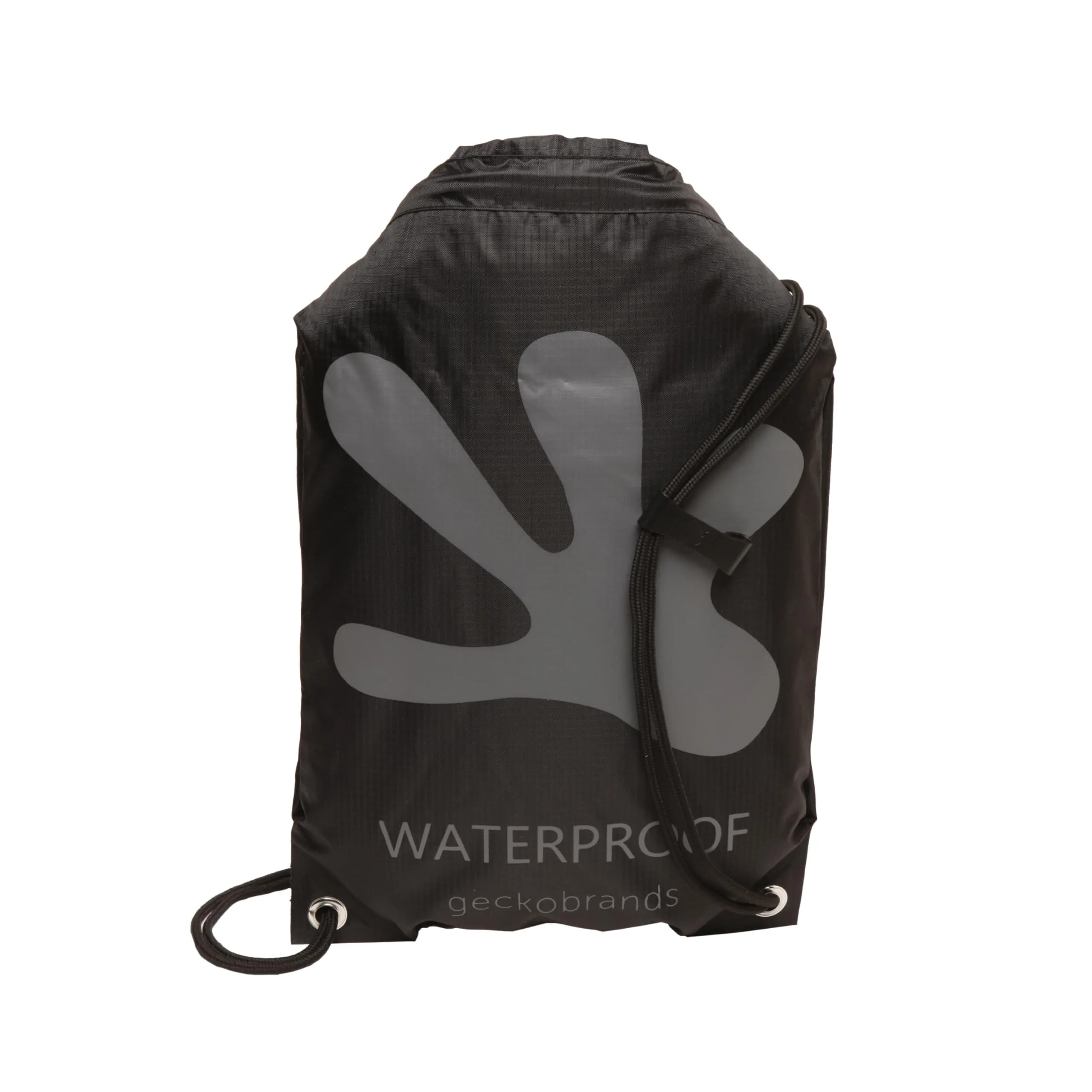 geckobrands Drawstring Travel Backpack 10L Waterproof Lightweight for Beach & Hiking — Black/Grey