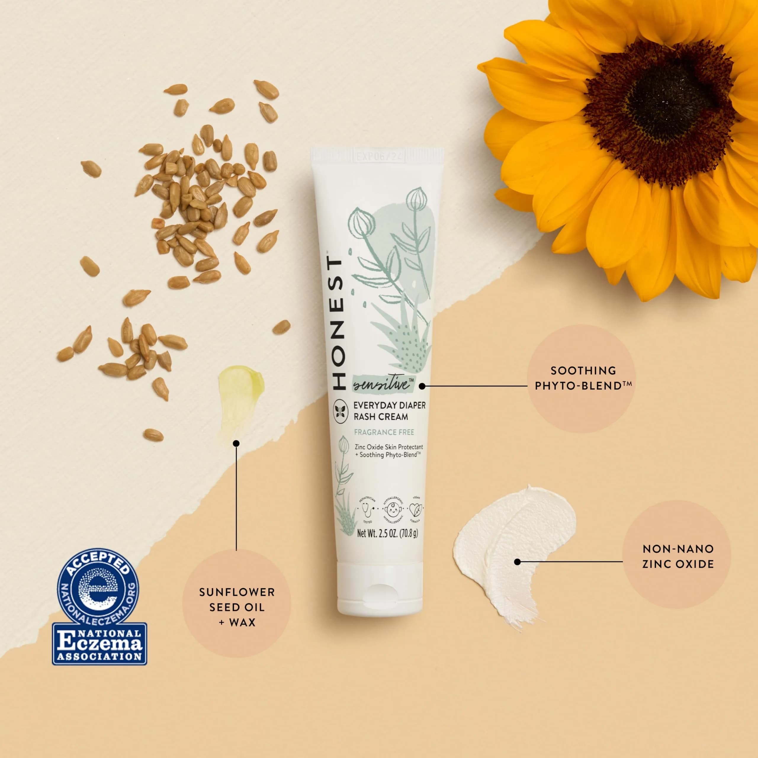 The Honest Company Hypoallergenic Diaper Rash Cream | Zinc Oxide 2.5 oz (70g) | NEA Recognized, Cruelty Free - view 2