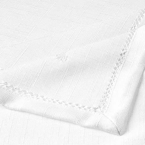 Violet Linen Hem Stitch Embroidered Vintage Design Tablecloth White 54" x 72" | Classic Durable Vintage Style thumbnail 3