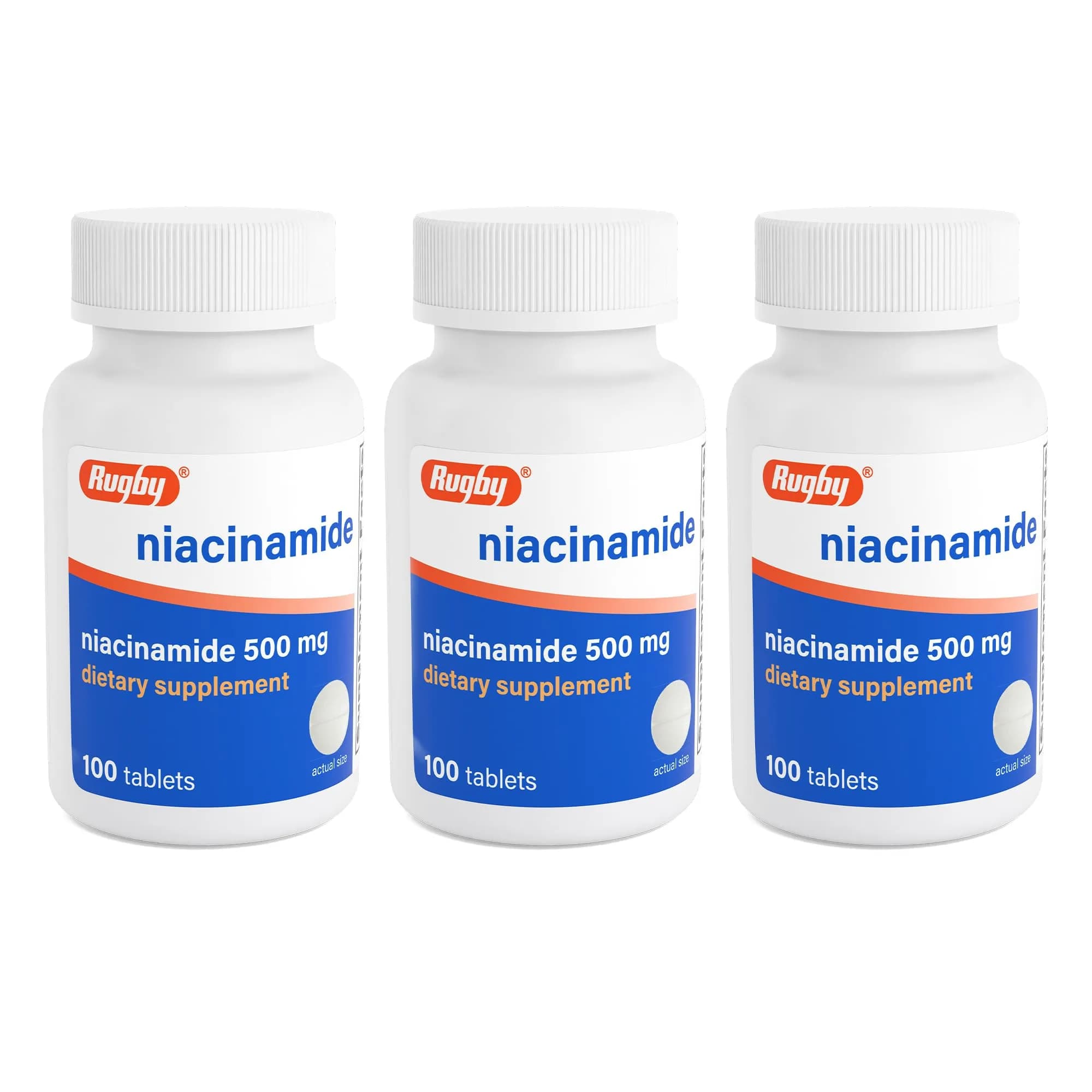 Rugby Niacinamide 500 mg Tablets | No Artificial Flavors, 100 Count (3-Pack) — White