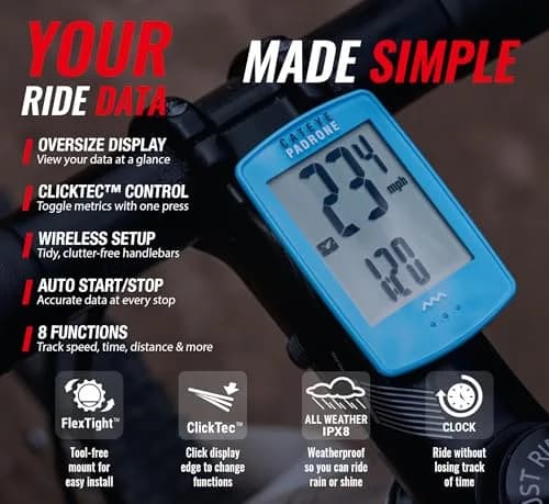 CATEYE Padrone Wireless Bike Computer (Blue) | Large Display, Easy Navigation, 1-Year Battery thumbnail 3