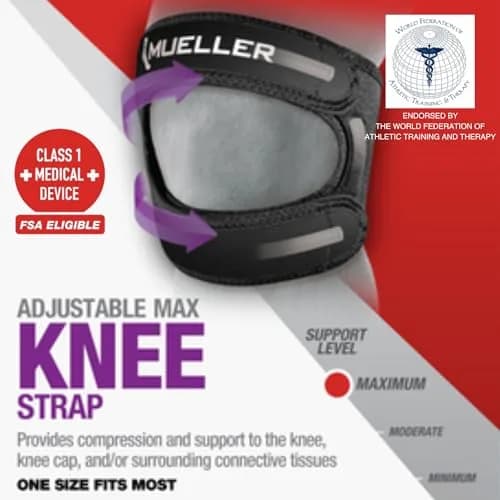 MUELLER Sports Medicine Adjustable Max Knee Strap | Pain Relief Support for Men & Women, Ideal for Patellar Tendinitis, Runner's Knee, Osgood-Schlatter's, Black, Large/X-Large thumbnail 7