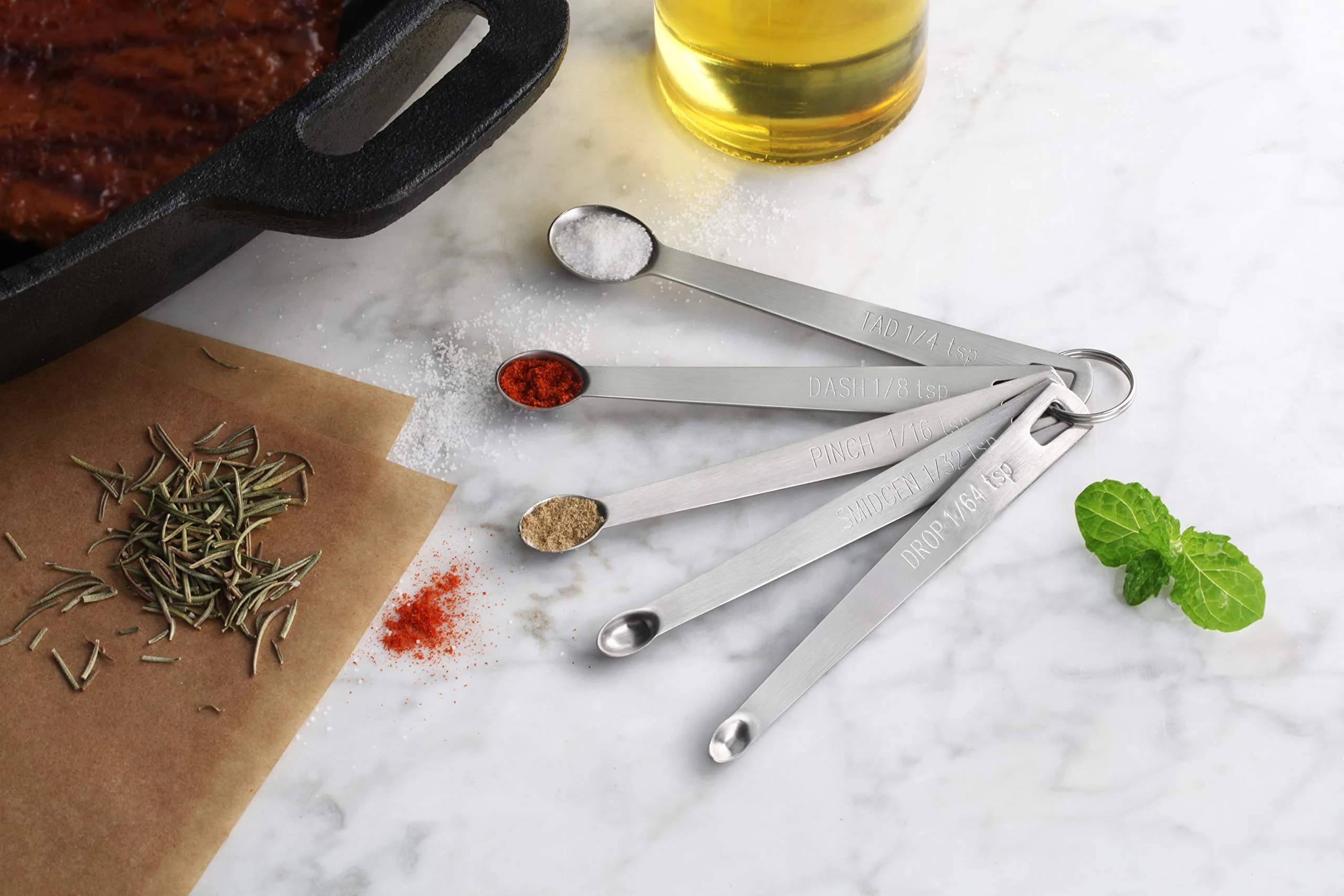 New Star Foodservice Mini Measuring Spoons Set, 5-Piece Stainless Steel | Dash, Pinch, Smidgen, Drop, Tad Measurements - view 4