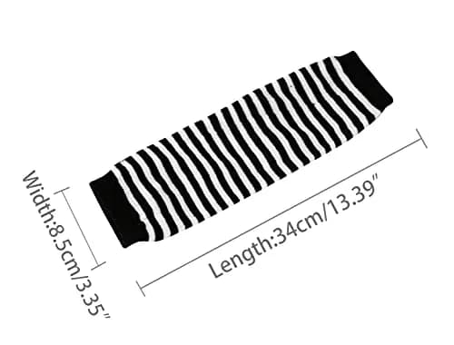 uxcell Arm Warmers Pair in Black & White Stripes | Elbow Length, Fingerless, Knitted Style for Women thumbnail 3