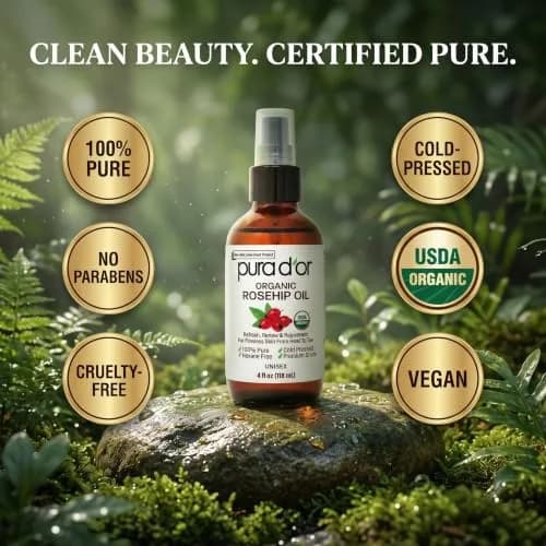 PURA D'OR Organic Rosehip Seed Oil 4 Fl Oz (118ml) | USDA Certified Pure Cold Pressed for Hair, Skin, Scalp thumbnail 5