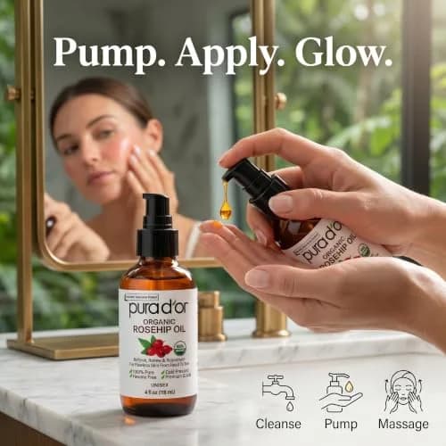 PURA D'OR Organic Rosehip Seed Oil 4 Fl Oz (118ml) | USDA Certified Pure Cold Pressed for Hair, Skin, Scalp thumbnail 6