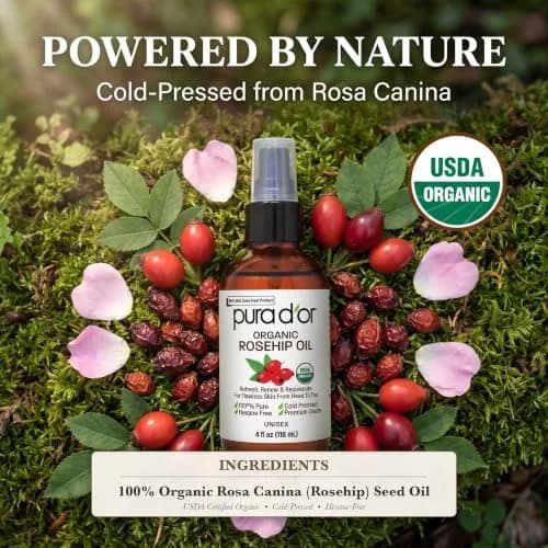 PURA D'OR Organic Rosehip Seed Oil 4 Fl Oz (118ml) | USDA Certified Pure Cold Pressed for Hair, Skin, Scalp thumbnail 3