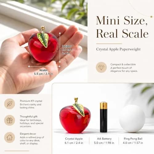 H&D Glaze Crystal Apple Paperweight Craft Decoration 1 Count | Vibrant Red Glass Gift for Celebrations & Office Decor thumbnail 7