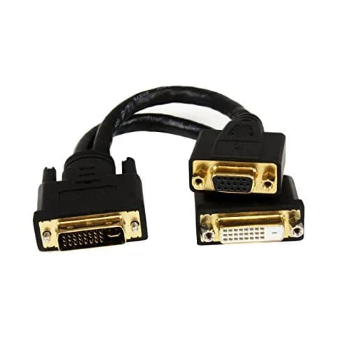 StarTech.com DVI Splitter Cable 1ft (30cm) M/F DVI-D to 2x DVI-D Dual Video Splitter | Supports 2560x1600 Resolution — DVI-I to DVI-D and VGA