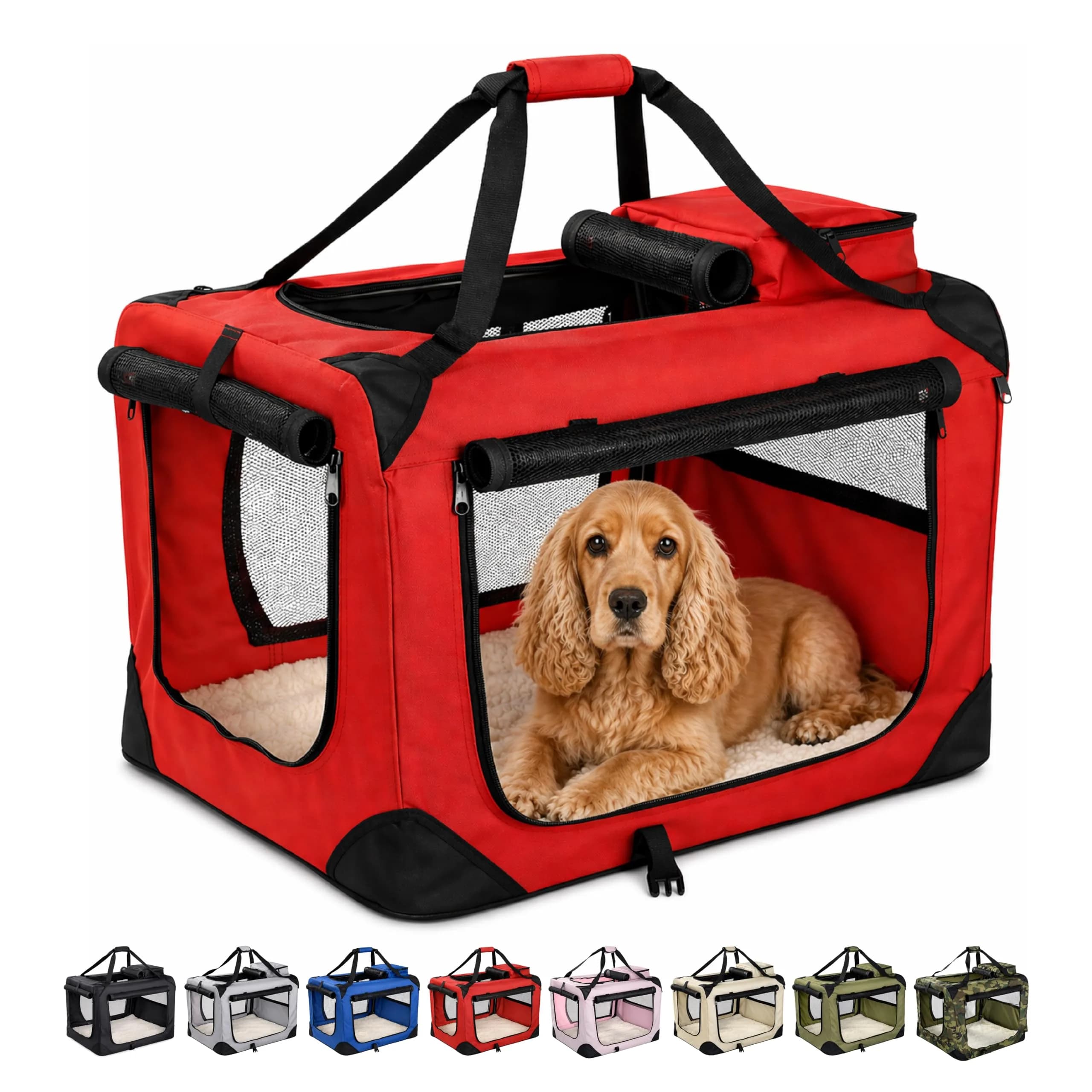 Floofy Friends Animal Carrier Red | Lightweight Fabric with Reversible Mat & Removable Bag — Red / 23.6"L x 15.7"W x 16.5"H