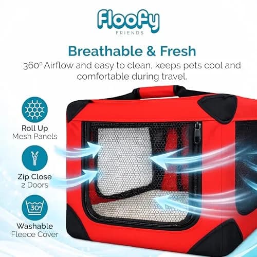 Floofy Friends Animal Carrier Red | Lightweight Fabric with Reversible Mat & Removable Bag thumbnail 5