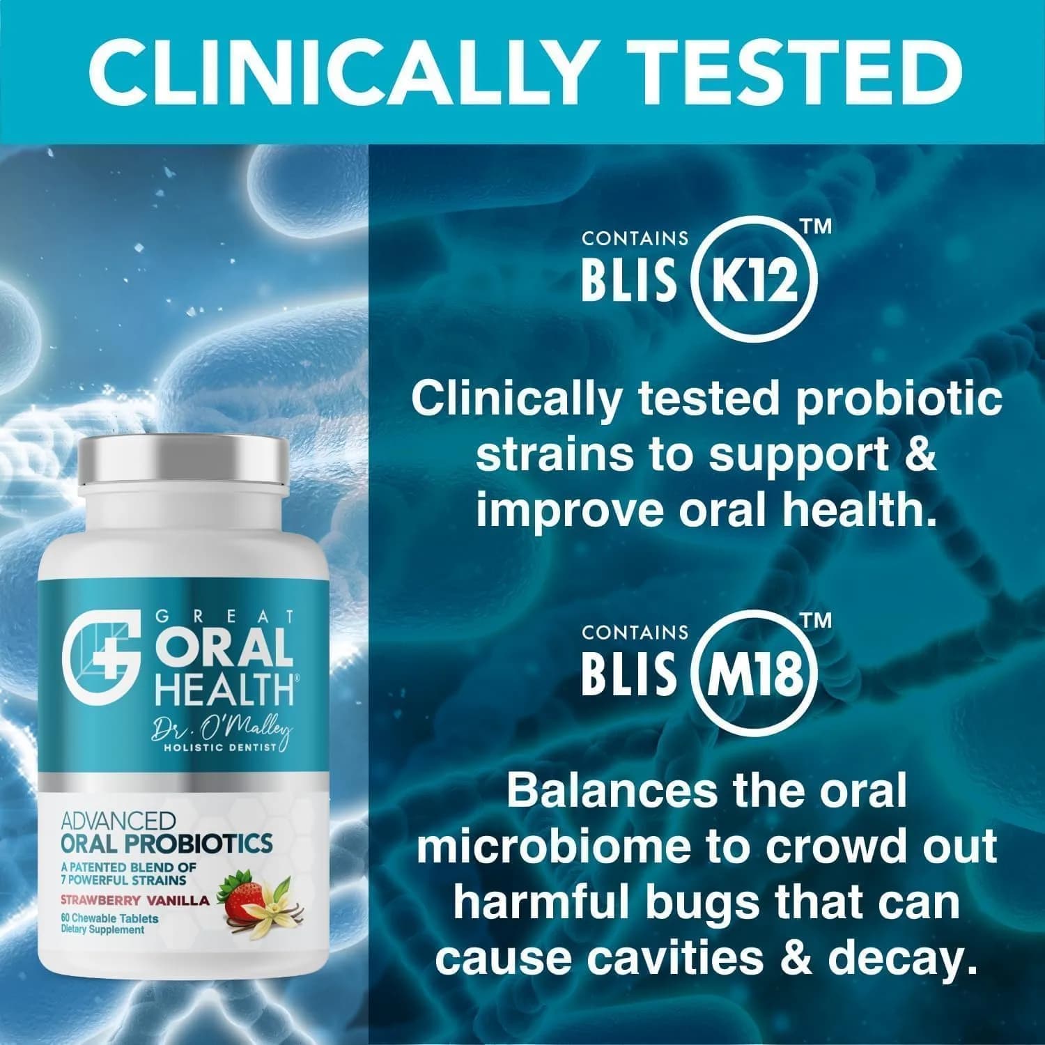 Great Oral Health Oral Probiotics Strawberry Vanilla 60 Count (1 Pack) | Dentist Formulated for Bad Breath & Gum Health - view 4