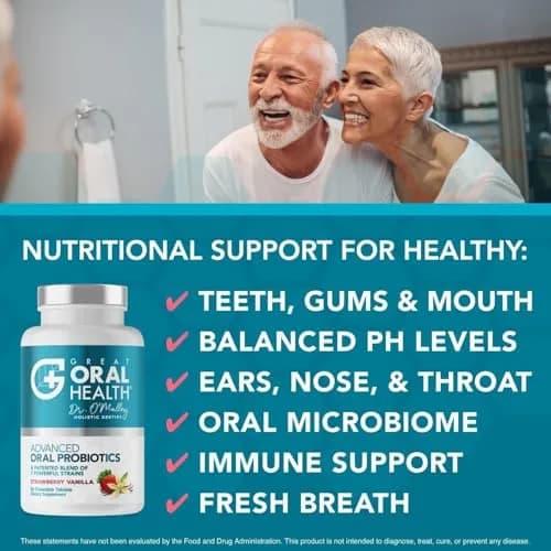 Great Oral Health Oral Probiotics Strawberry Vanilla 60 Count (1 Pack) | Dentist Formulated for Bad Breath & Gum Health thumbnail 3