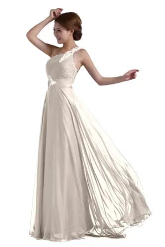 DLFASHION One-Shoulder Floor Length Beaded Chiffon Prom Dress | Light Grey, 16 | Elegant Beaded Silhouette thumbnail 2