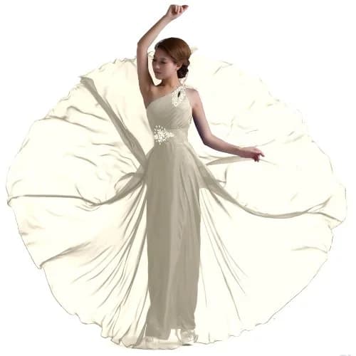 DLFASHION One-Shoulder Floor Length Beaded Chiffon Prom Dress | Light Grey, 16 | Elegant Beaded Silhouette thumbnail 3