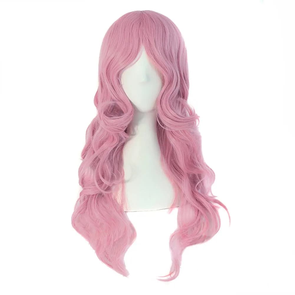 MapofBeauty 24 Inch Long Wavy Side Bangs Cosplay Wig, Pink | Heat Resistant Synthetic Fiber