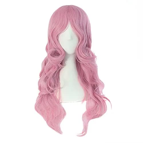 MapofBeauty 24 Inch Long Wavy Side Bangs Cosplay Wig, Pink | Heat Resistant Synthetic Fiber thumbnail 1