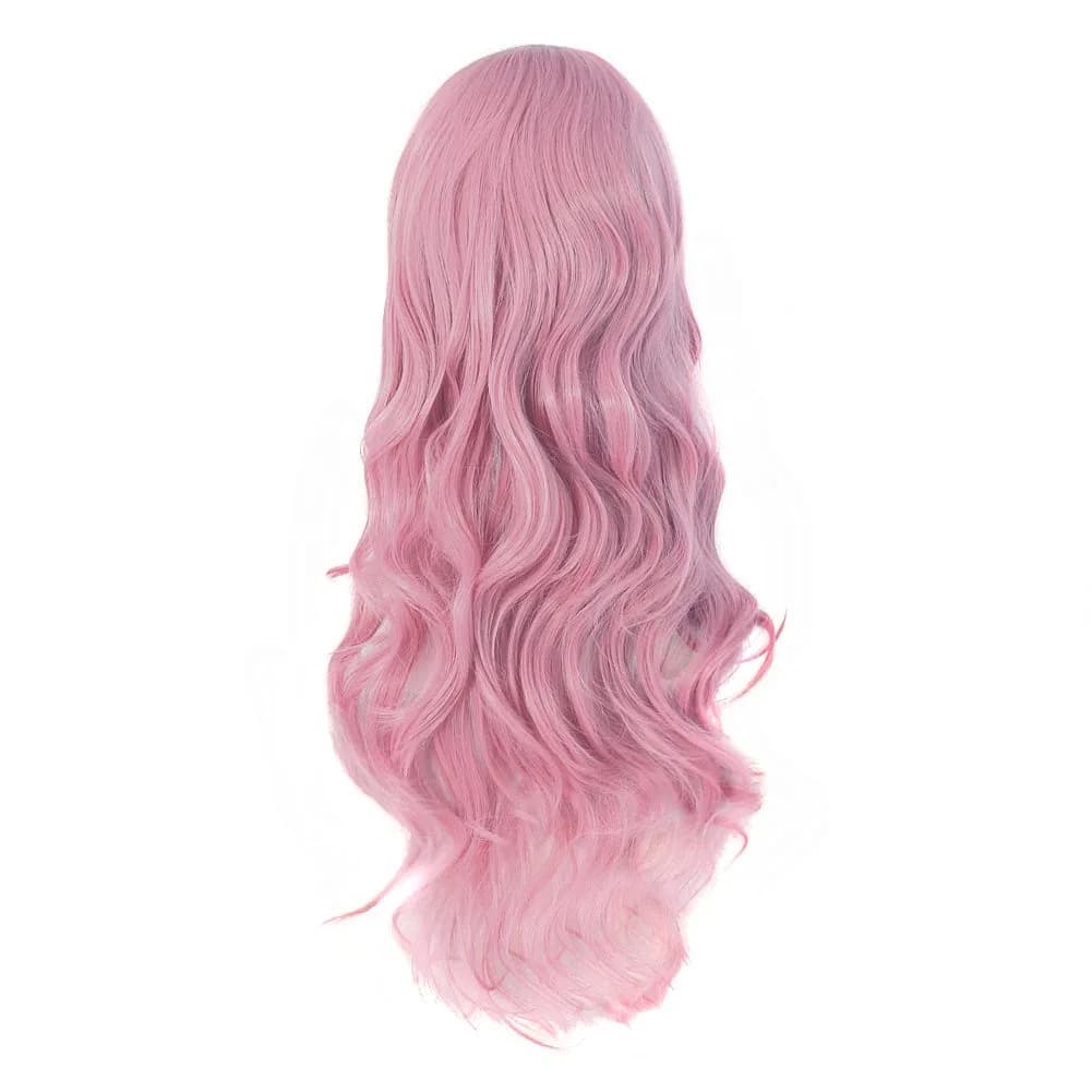 MapofBeauty 24 Inch Long Wavy Side Bangs Cosplay Wig, Pink | Heat Resistant Synthetic Fiber - view 2