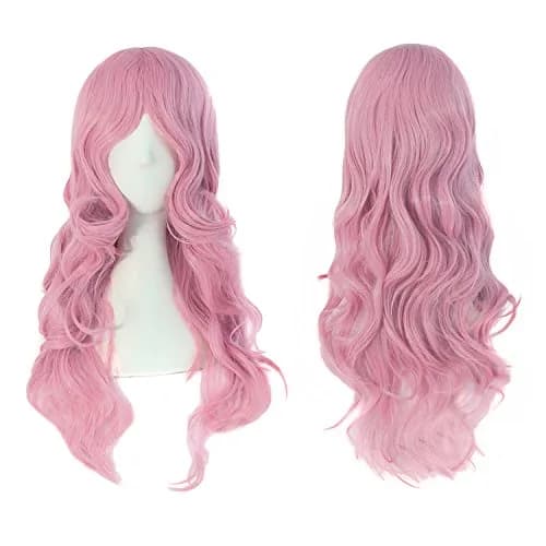 MapofBeauty 24 Inch Long Wavy Side Bangs Cosplay Wig, Pink | Heat Resistant Synthetic Fiber thumbnail 3