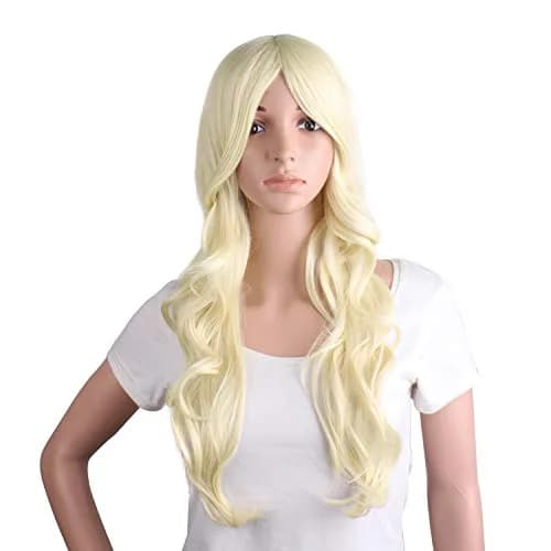 MapofBeauty 24 Inch Long Wavy Side Bangs Anime Cosplay Wig, Light Blonde | Heat Resistant Synthetic Fiber thumbnail 1