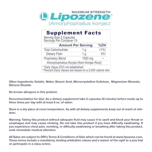 Lipozene Diet Pills - Weight Loss Supplement - 3 Bottles, 90 Capsules | Appetite Control & Fat Absorption thumbnail 3