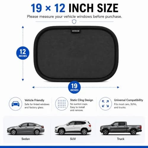 Enovoe Baby Car Window Shades for Baby - 4 Pack Medium 48cm x 30cm (19" x 12") | Cling Car Sun Shade for Windows thumbnail 5