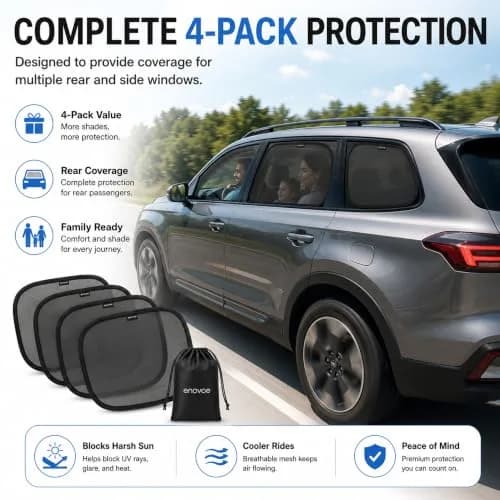 Enovoe Baby Car Window Shades for Baby - 4 Pack Medium 48cm x 30cm (19" x 12") | Cling Car Sun Shade for Windows thumbnail 7