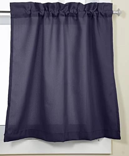 Lorraine Home Fashions Ribcord Tier Curtain Pair, 54-Inch x 24-Inch, Navy | Opaque, Privacy & Warmth thumbnail 1