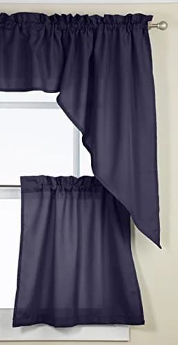 Lorraine Home Fashions Ribcord Tier Curtain Pair, 54-Inch x 24-Inch, Navy | Opaque, Privacy & Warmth thumbnail 2