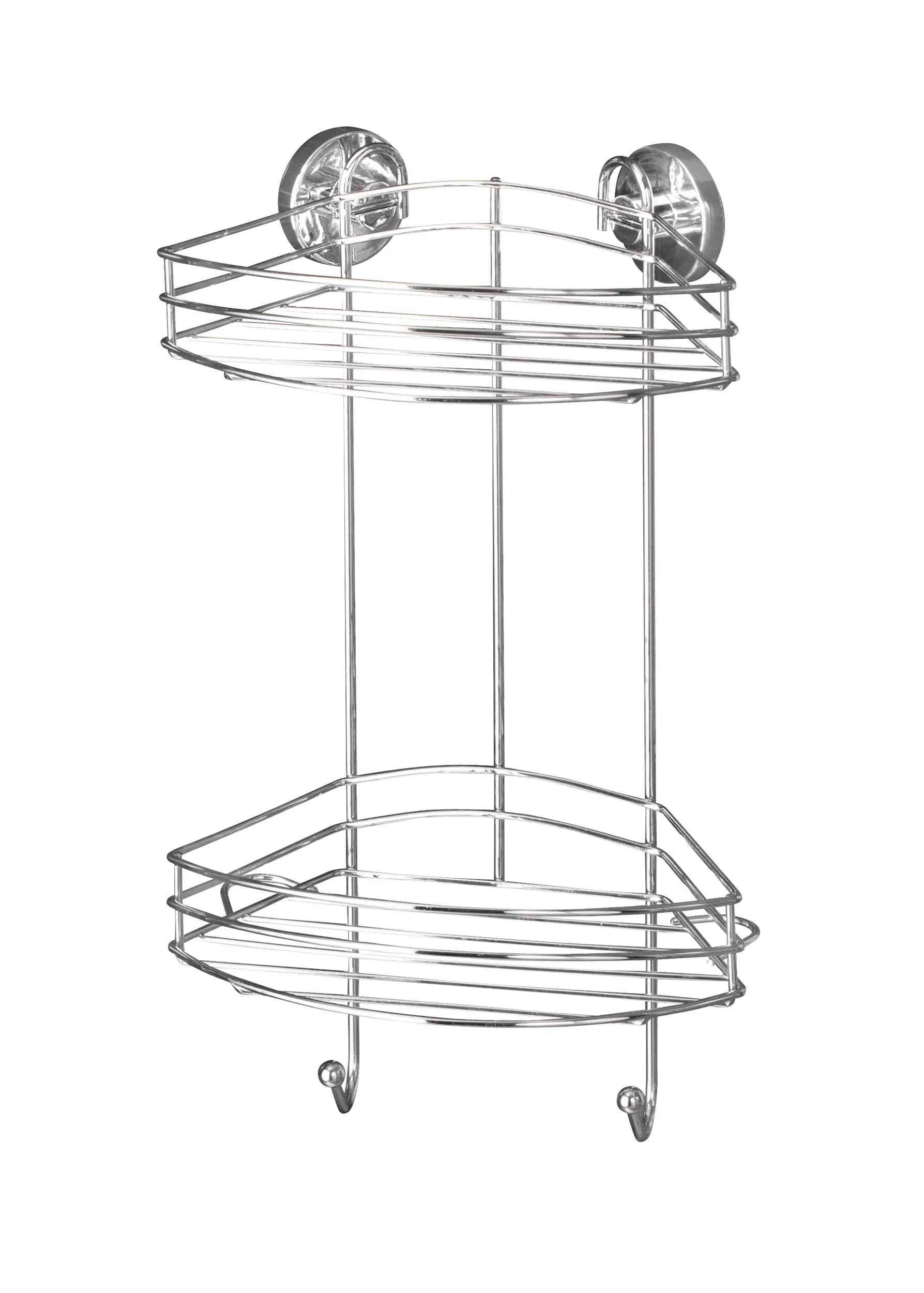 WENKO Vacuum-Loc 2-Tier Corner Shower Caddy 23cm (9.1in) | Rustproof Steel Organizer for Smooth Tiles — Chrome