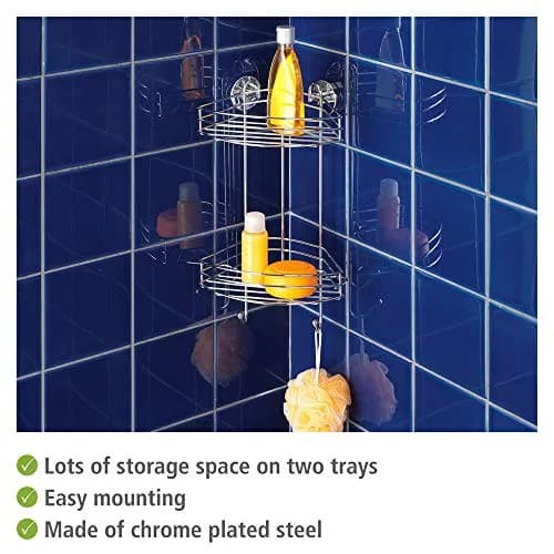WENKO Vacuum-Loc 2-Tier Corner Shower Caddy 23cm (9.1in) | Rustproof Steel Organizer for Smooth Tiles thumbnail 2